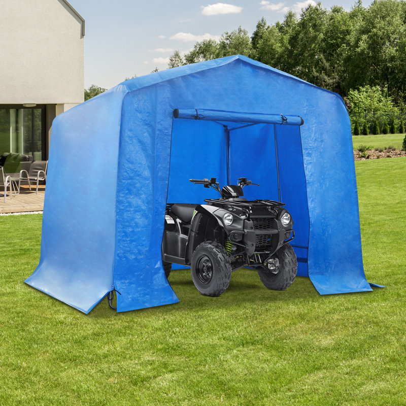 Outdoor Storage Shelter Shed ,Motorcycle Outdoor Storage Shed,  Carport With Roll-Up Door, Carport For Motorcycle, Bike, Blue