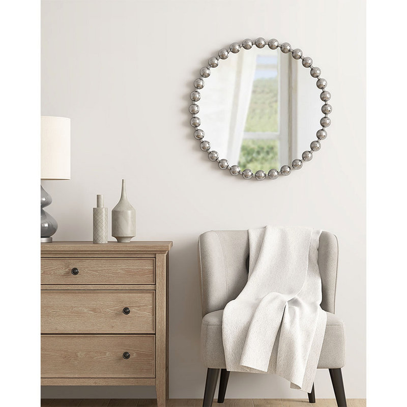 Miroir mural perlé 27 po, Argent argent