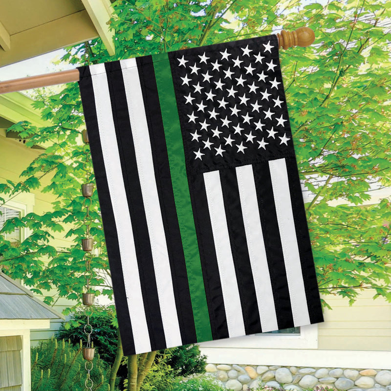 Drapeau de maison fine ligne verte brodée, Vert