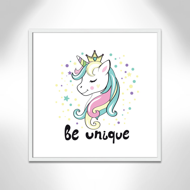 «Be Unique», impression sur papier licorne, H 26,5 po x l 26,5 po x P 1,18 po, Encadré de boîte blanc