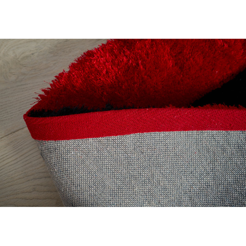 Jakelyn Shag Abstract Designed Red/Black Area Rug, Round 7'