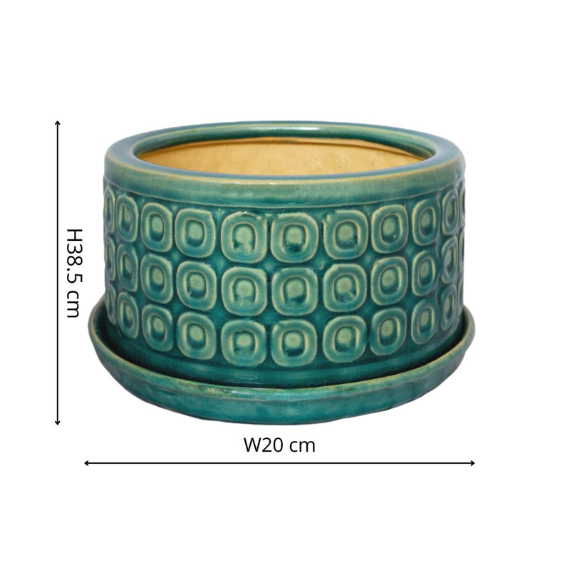 Indoor Glazed Bonsai Planter and Saucer, Teal
