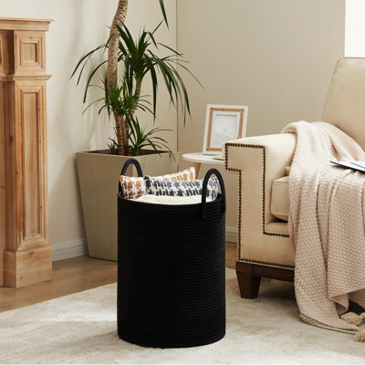 Panier à linge en corde de coton - Panier de rangement pliable tissé pour la salle de lavage, la chambre à coucher, l'organisation de dortoir - Respirant, grande capacité, pliable et lavable