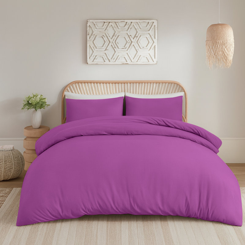 Aspire Homeware Hotel Quality 3 Piece Dyed Duvet Bedding Set with Pillowcases for Soft and Elegant Sleep, Purple