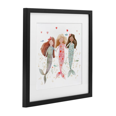 «Trio of Mermaids Friendship», reproduction sous verre encadrée, conception par Leah Straatsma
