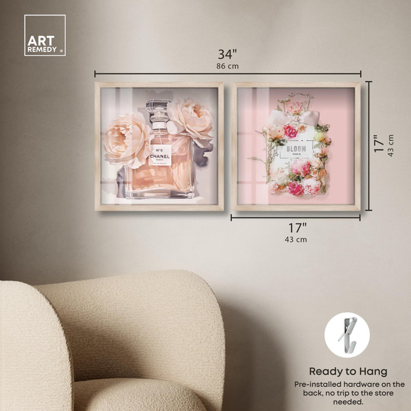 «Blush Pink Whimsy Glam Art», ensemble de 2 panneaux par Shadowbox , H 17 po x l 17 po, Crème, crème