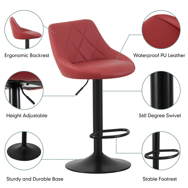 Swivel Adjustable Height Counter Stool with Metal Frame, Red