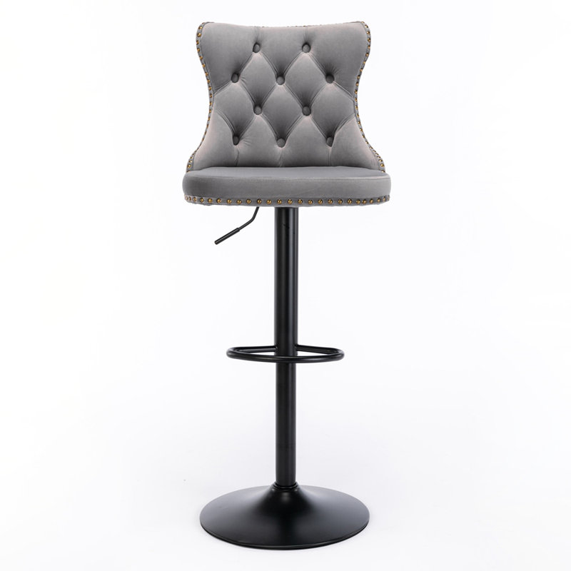 Julias Upholstered Adjustable Height Counter Stool, Gray/Black