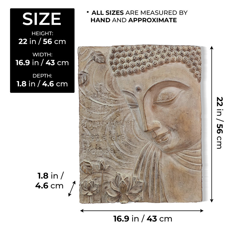 Bouddha, art mural 3D, décoration de salon, fibre de verre beige 22 pouces 56 cm