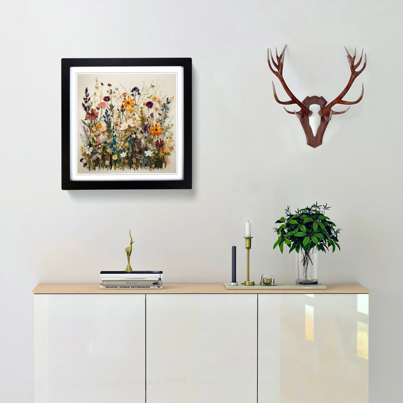 Meadow Floral Art No.1 - Framed Print, Black