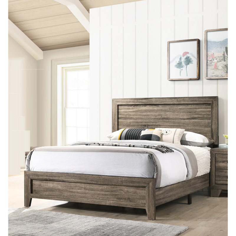 Mobilier de chambre à coucher très grand au fini gris moderne, lit à panneau en bois avec placage, style, Très grand lit