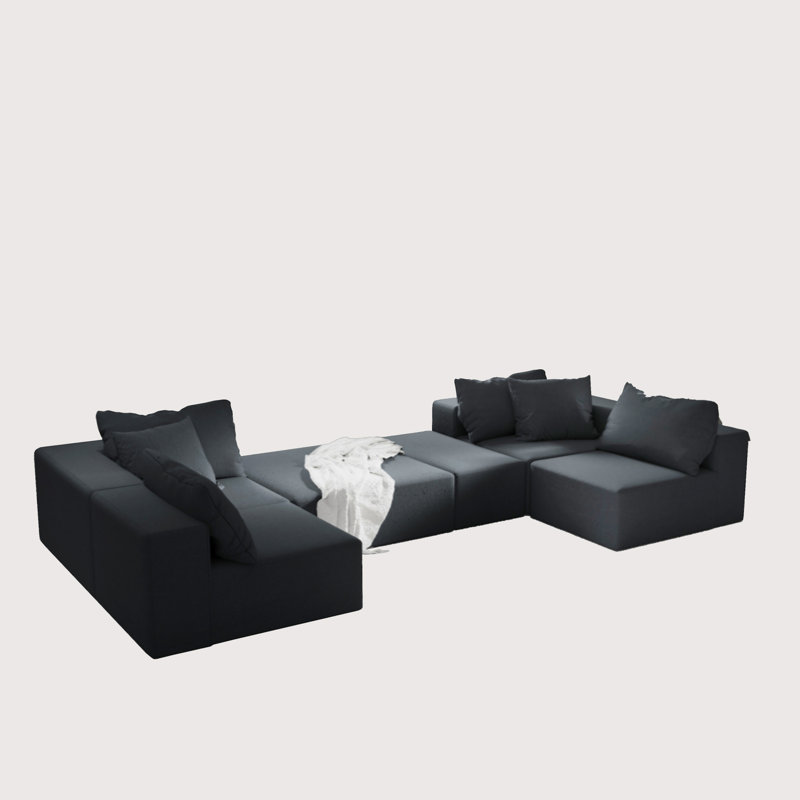 Ensemble de canapé modulaire rembourré de style moderne sans dossier, avec canapé modulaire de L de 132 po et 6 coussins, canapé-lit combiné gratuit pour le salon, la chambre à coucher