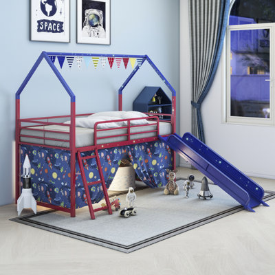 Metal Twin Loft Bed With Slide And Curtain, Super Hero Color Design, Creating A Safe Creative Space For Jack Junior House Colors, Featuring Spacious Design