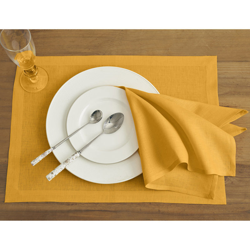 100% Pure Linen Dinner Napkins - Fete, Tangerine Yellow