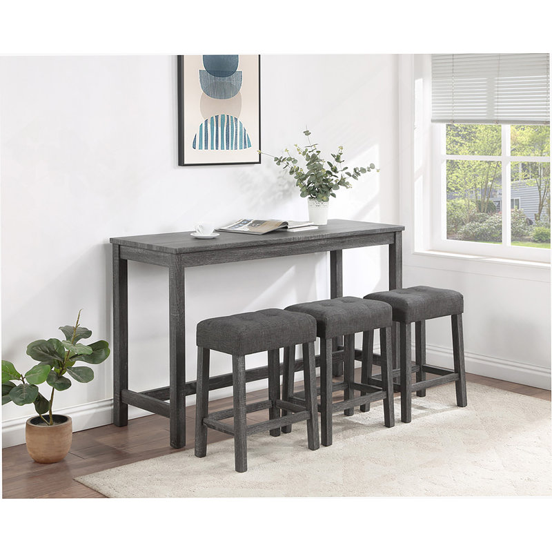 Ensemble de table bistro 4 pièces à hauteur de comptoir avec tabourets capitonnés, Gris, Gris