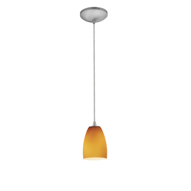 Luminaire suspendu 1 cloche pour une cloche Phinney, Ambre, Acier brossé