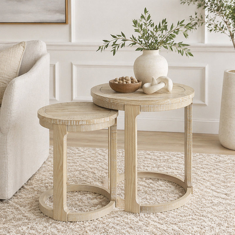 Ensemble de tables rondes 24 "2PCS, Oak
