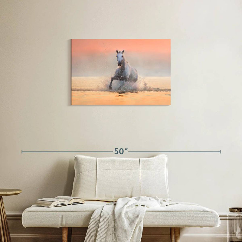 Brampt White Galloping Horse, 20" H x 30" W