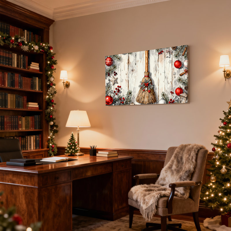 «Christmas Christmas Broom Holiday», ensemble de 3 impressions sur toile, H 12 po x l 18 po