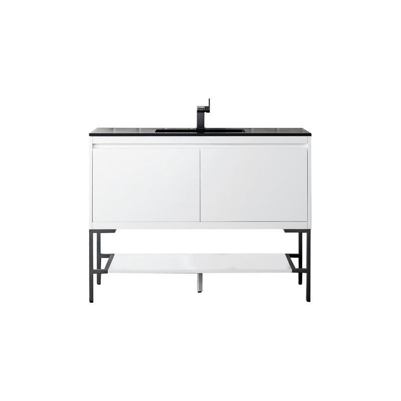 Mantova 47.25'' W Single Vanity, Charcoal Black, Glossy White/Champagne Brass