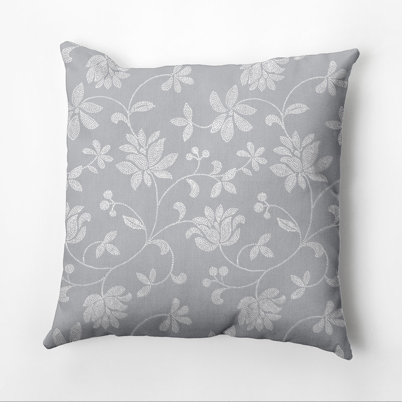 Botanical Blooms Outdoor Square Pillow Cover & Insert, 20" x 20", Gray, Synthetic Down