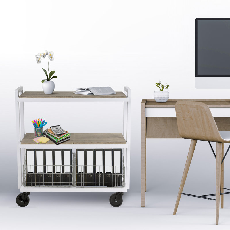 Chariot à 3 niveaux avec paniers interchangeables et roulettes en métal thermolaqué