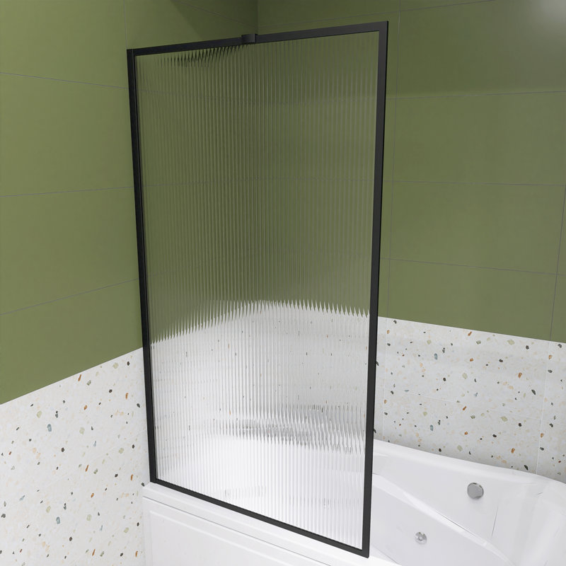 Porte de baignoire à cadre fixe avec verre cannelé l 33 po x H 58 po, Noir mat