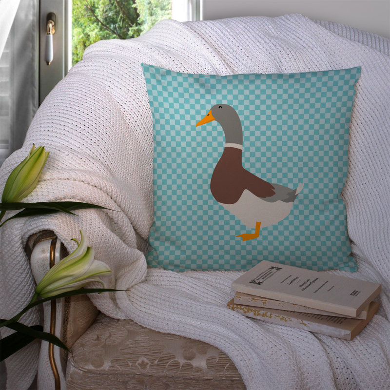 Coussin décoratif extérieur éclectique canard check, 14 po x 14 po, Bleu