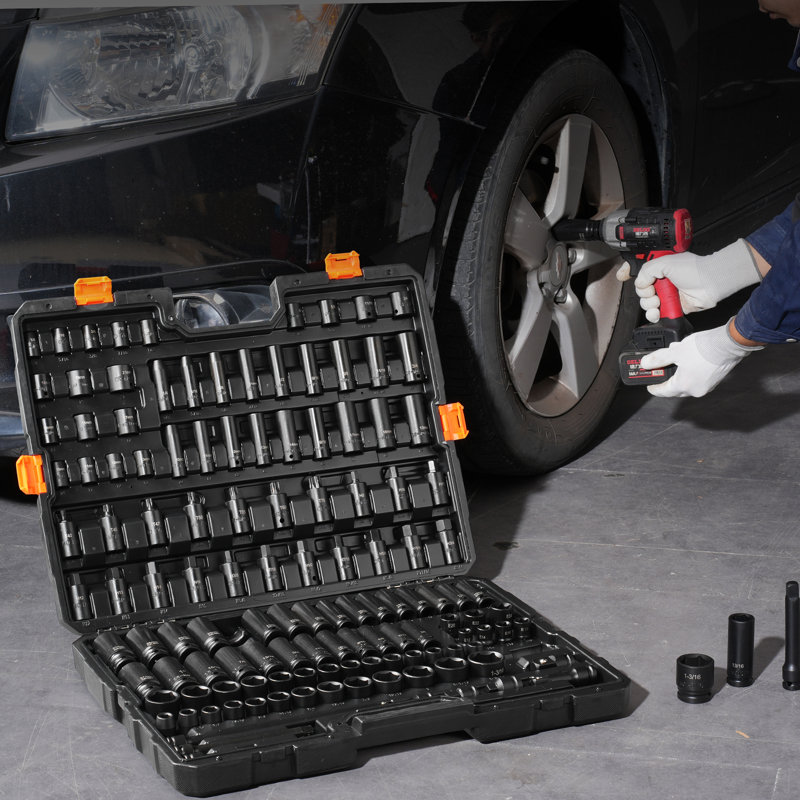 Impact Sockets Set 130PCS 6-Point 3/8" & 1.3 cm Drive Bit Ratchet Tool Kit