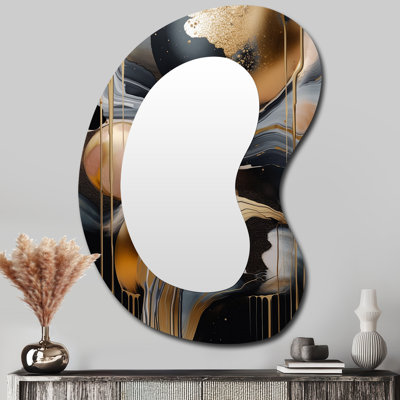 Or et noir marbré Euphoria V - miroir mural moderne abstrait irrégulier en marbre