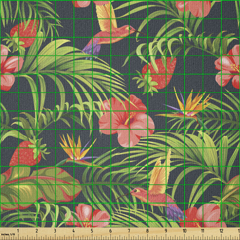 Deedie Palm and Banana Leaves Strawberry Multi-Purpose Fabric