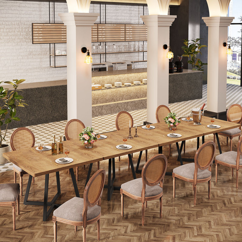 Square Dining Table, 31.5" Industrial Dinner Table, Lignht Brown, Black