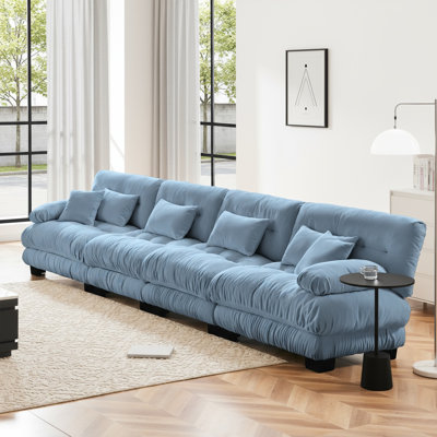 4-Seater Sectional Sofa With Lumbar And Throw Pillows, Chenille Fabric For Living Room