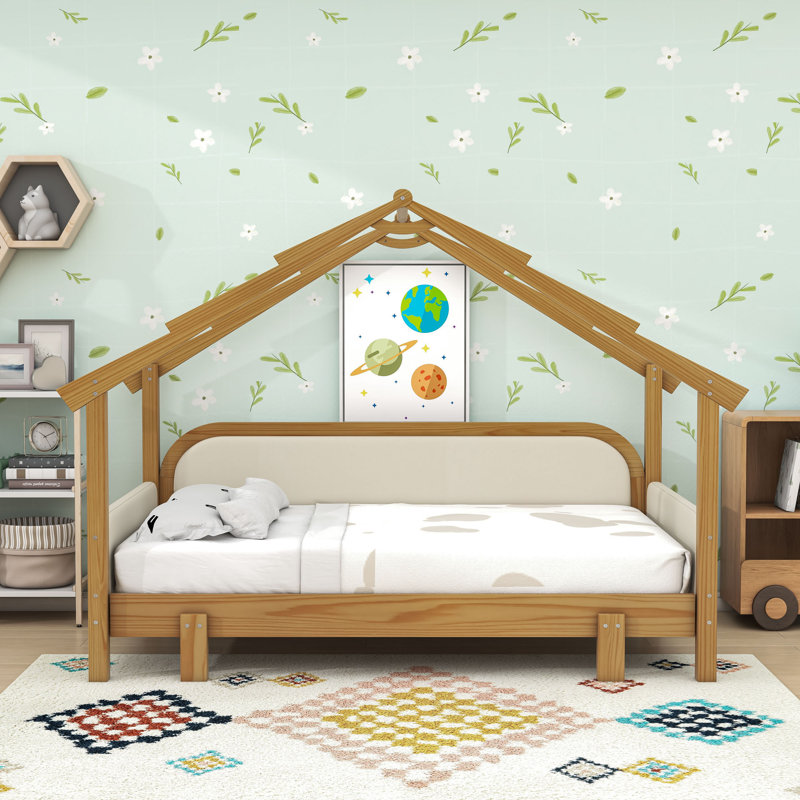 Wood bed with Soft Cushion Rails, White