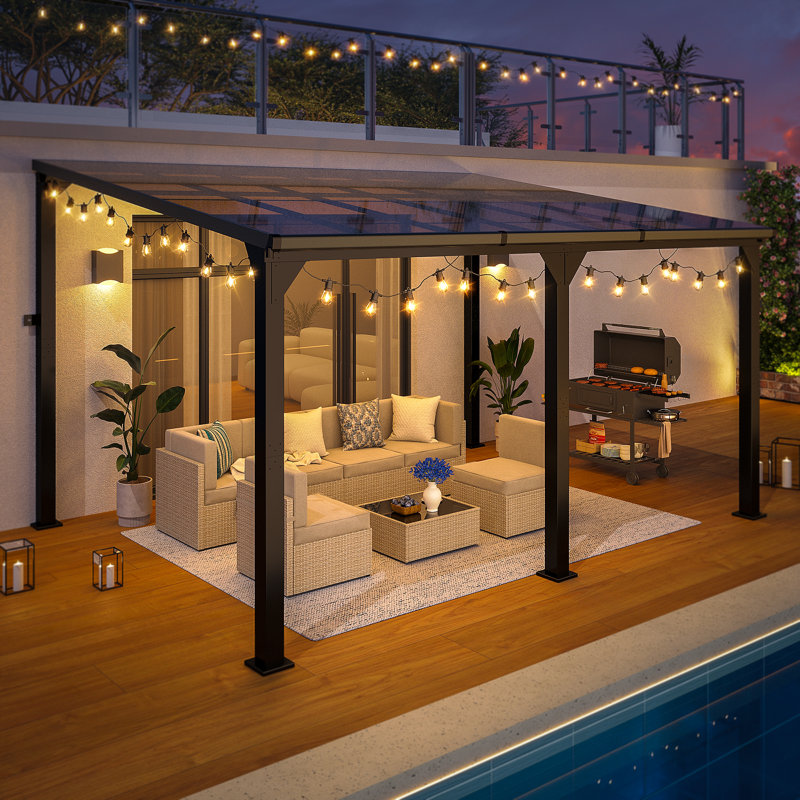 Hardtop Outdoor Gazebo Pergola Aluminum Framed with Sloping Pitched Roof, 96"H x 114"W x 114"D