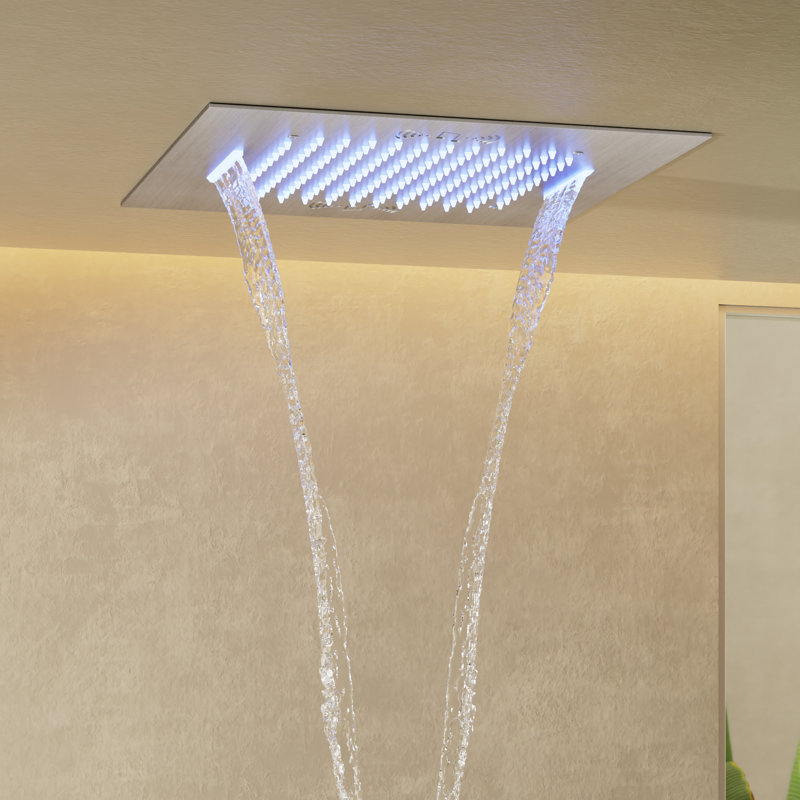 Robinet de douche thermostatique musical, système de douche double 20 po avec éclairage d'ambiance à DEL, Nickel brossé