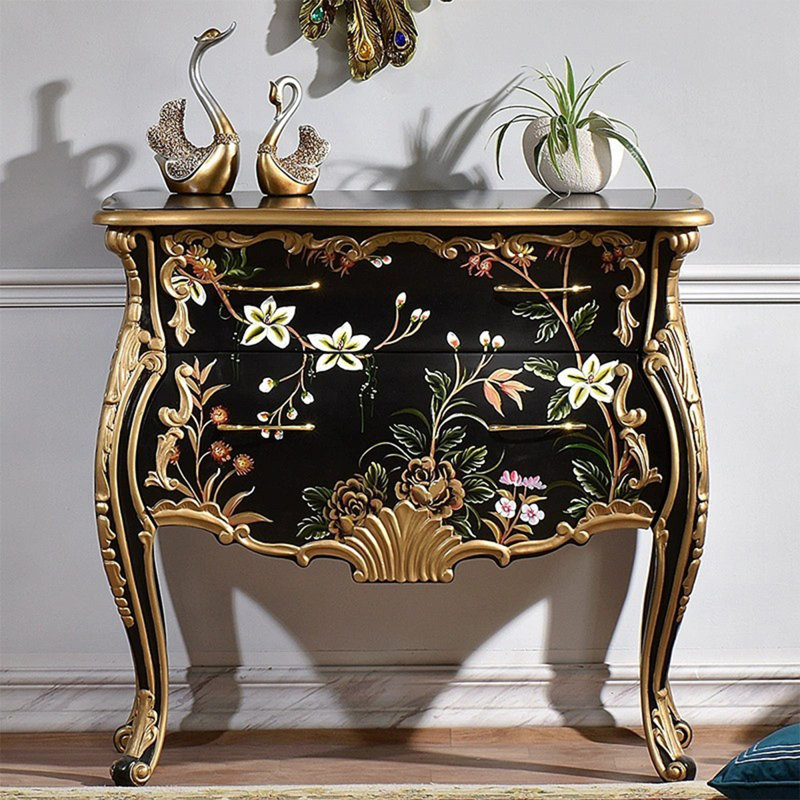 Black Solid + Manufactured Wood Rectangular Console Table