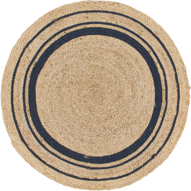 Lenard Indoor Rug, Round 3'3", Natural/Navy Blue