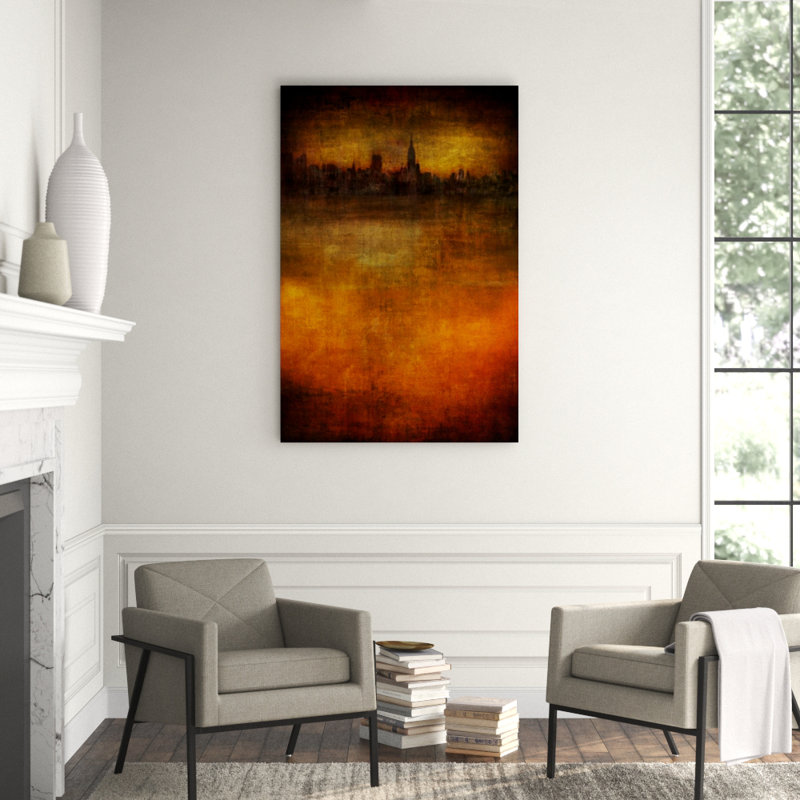 Sunset In Manhattan Print by Sofia Fox, Knife Gel, 60" H x 40" W x 1.5" D