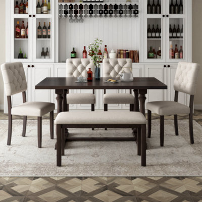 Caziah 6 - Person Solid Wood Solid Wood Top Trestle Dining Set