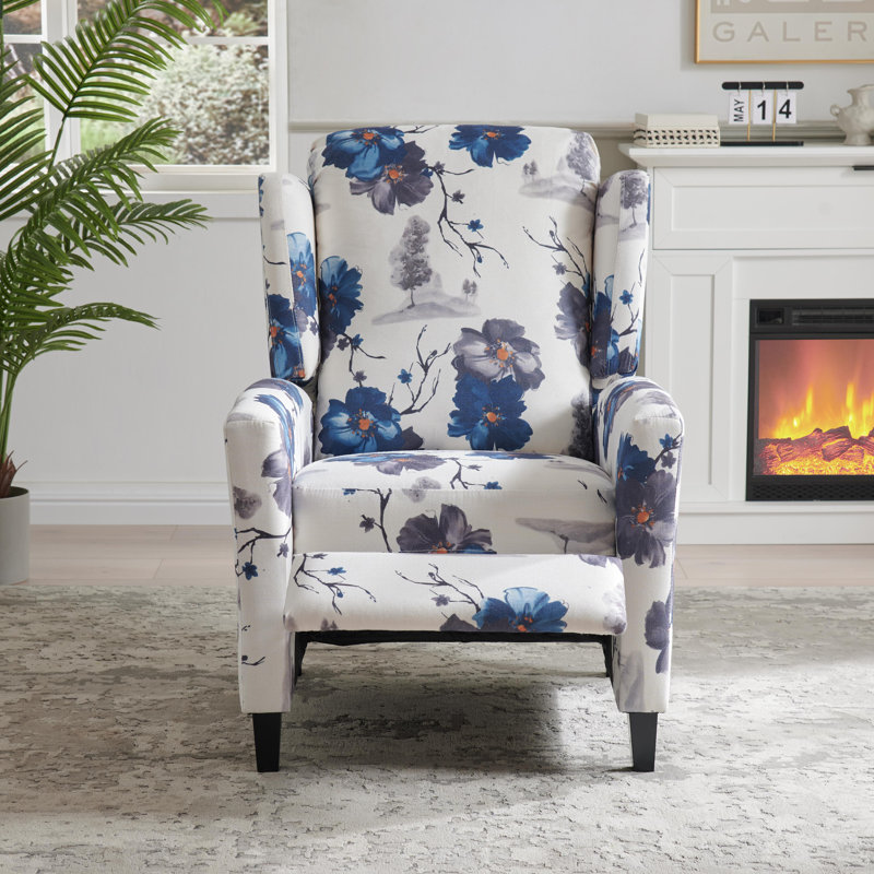 Fauteuil inclinable 29,16 po de large à imprimé floral et dossier à oreilles classique, Bleu