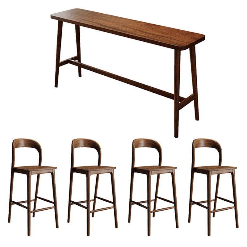 Tables et chaises de bar décontractées en bois massif, H 39,3 po x L 86,8 po x l 17,7 po, 5