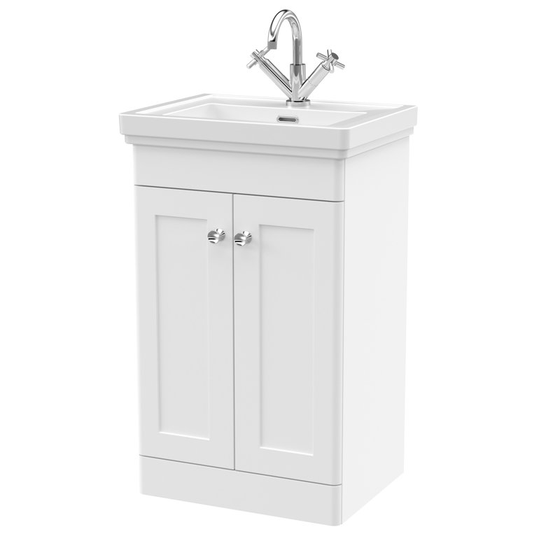 Classique 500mm Free-standing Single Bathroom Vanity with Vitreous China Vanity Top, Satin White