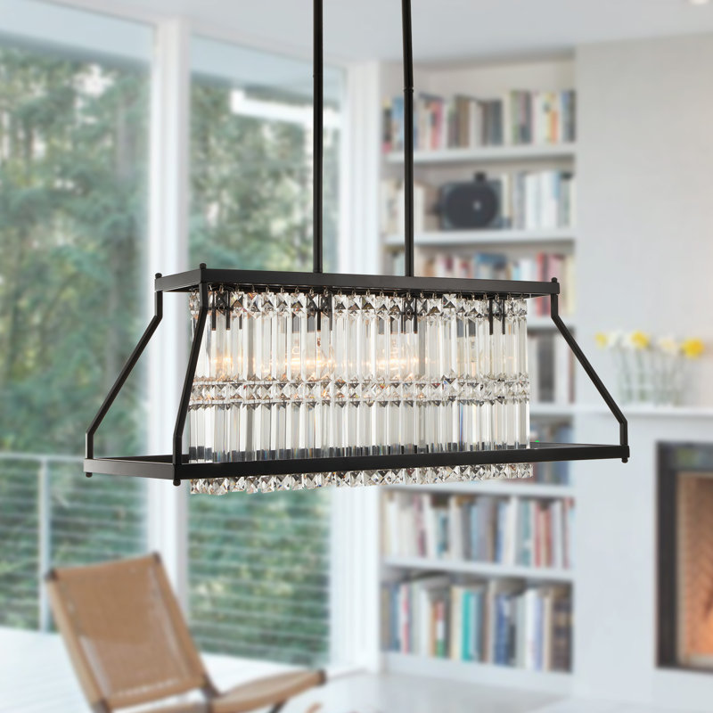 Wytina 31.5" Modern Kitchen Island Chandelier 4 - Light Dimmable with Crystal Accent