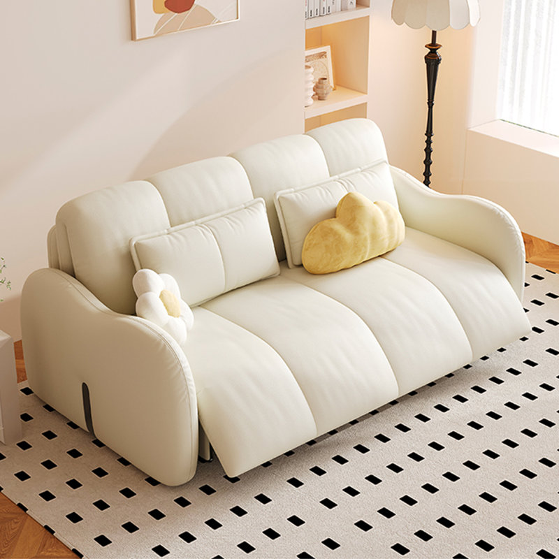 78.74" Cream-style Off-white Leather Power Sofa Bed