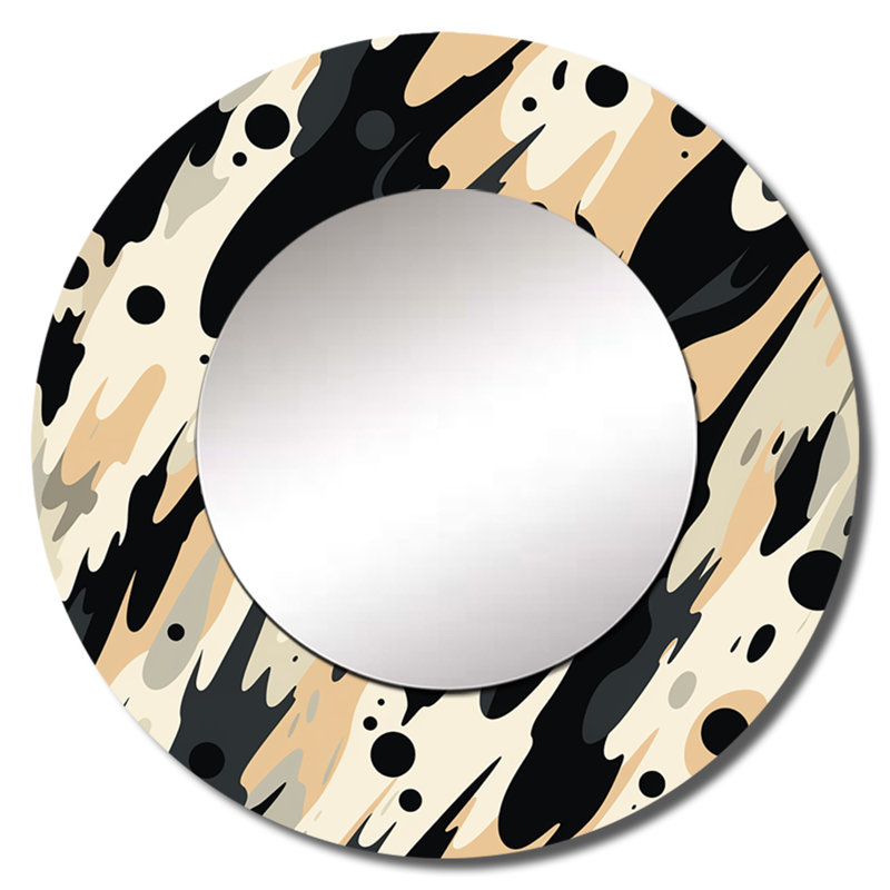 Tribal Fusion - miroir décoratif abstrait, miroir mural rond beige, impression d'art en métal, 23 po x 23 po