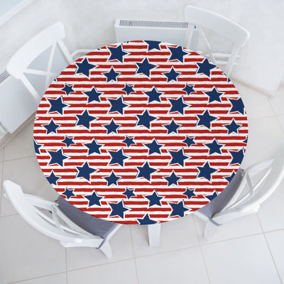 Ambesonne 4th of July Fitted Round Tablecloth Cobalt Blue Vermilion