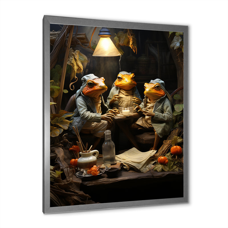 Grenouille, monarchie I sur toile, H 32 po x l 24 po x P 1 po, Cadre simple argenté