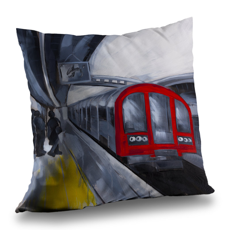 People Waiting Metro - Red Poly Twill Throw for Home Decor