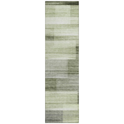Machine Washable Indoor/Outdoor Xhevrie Green Rug